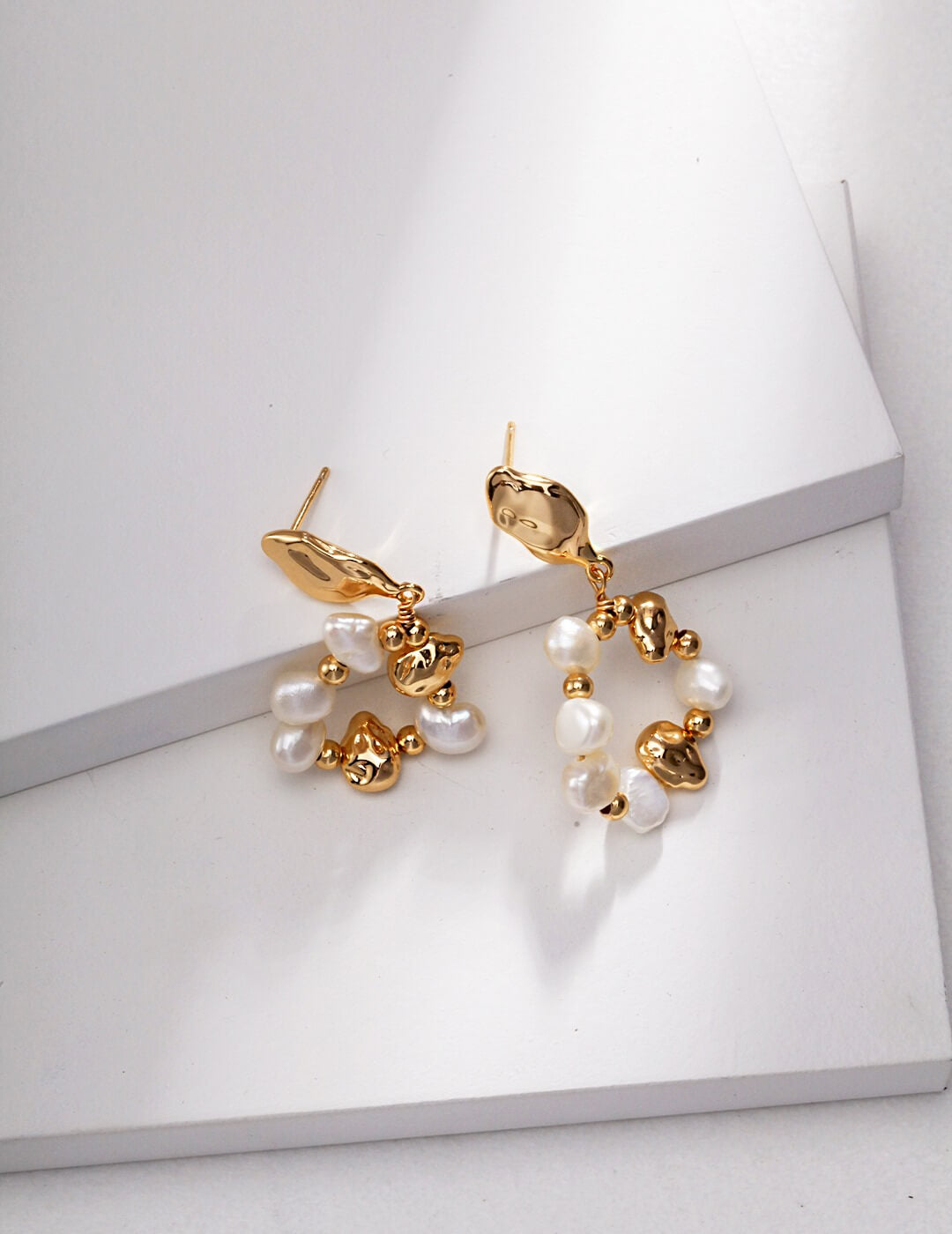 Alberta Baroque Pearl and Irregular Gold Ball Earrings