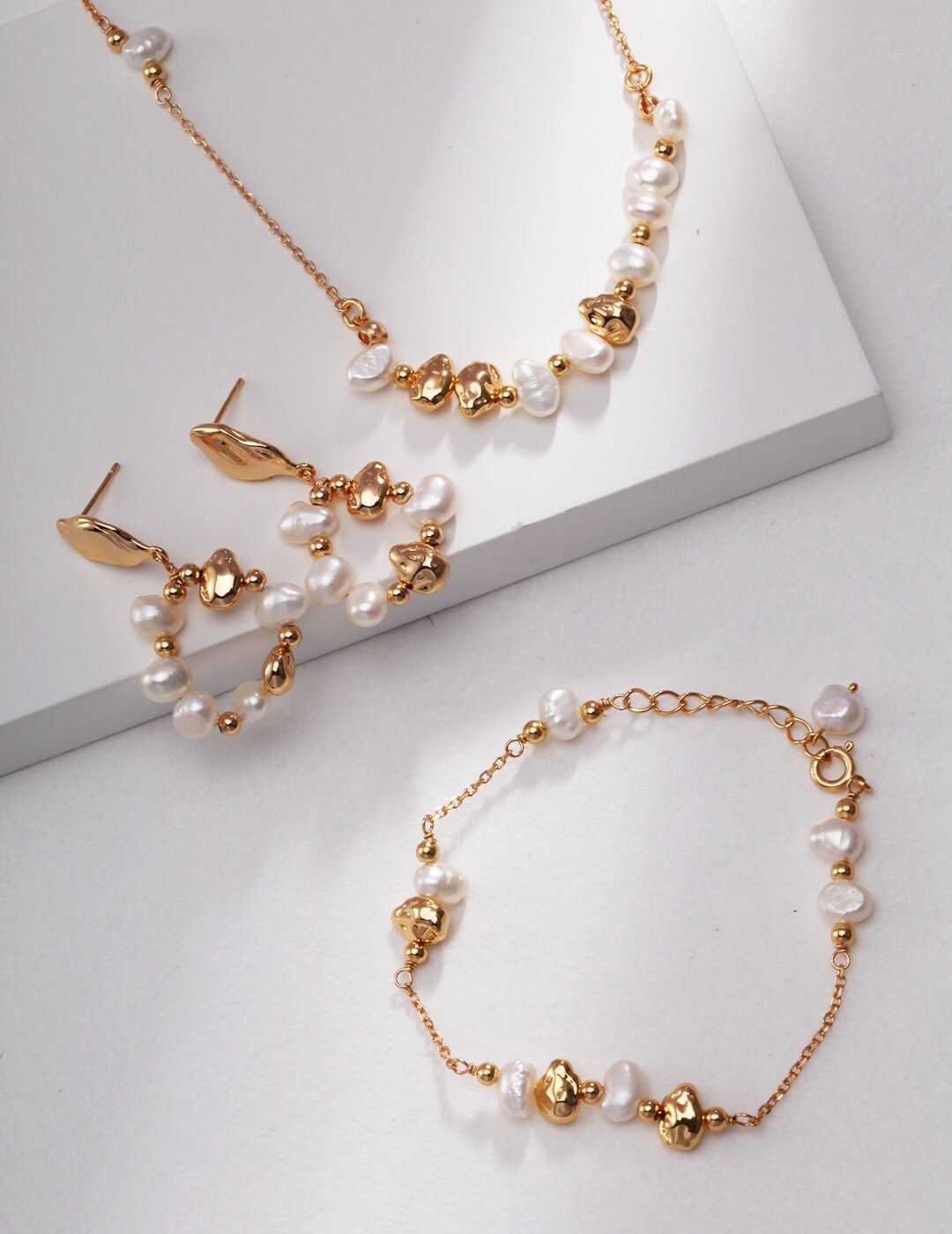Alberta Baroque Pearl and Irregular Gold Ball Earrings