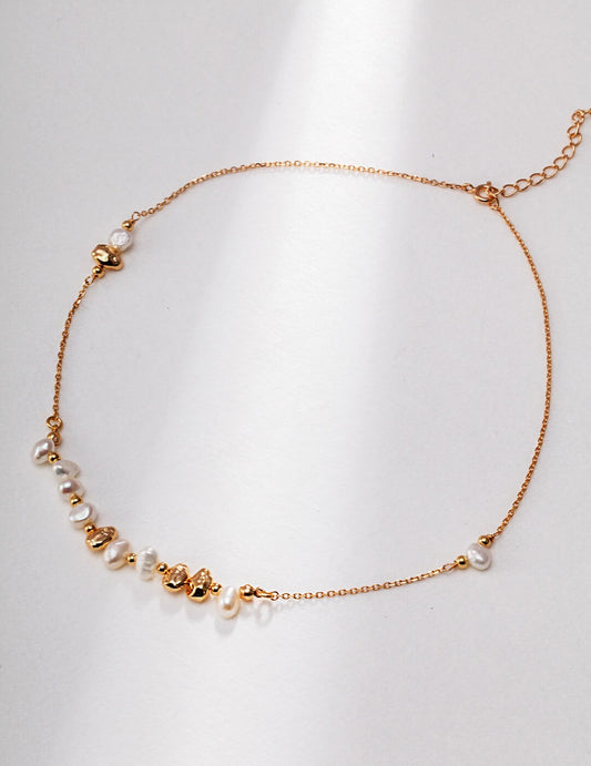 Alberta Baroque Pearl and Irregular Gold Ball Necklace