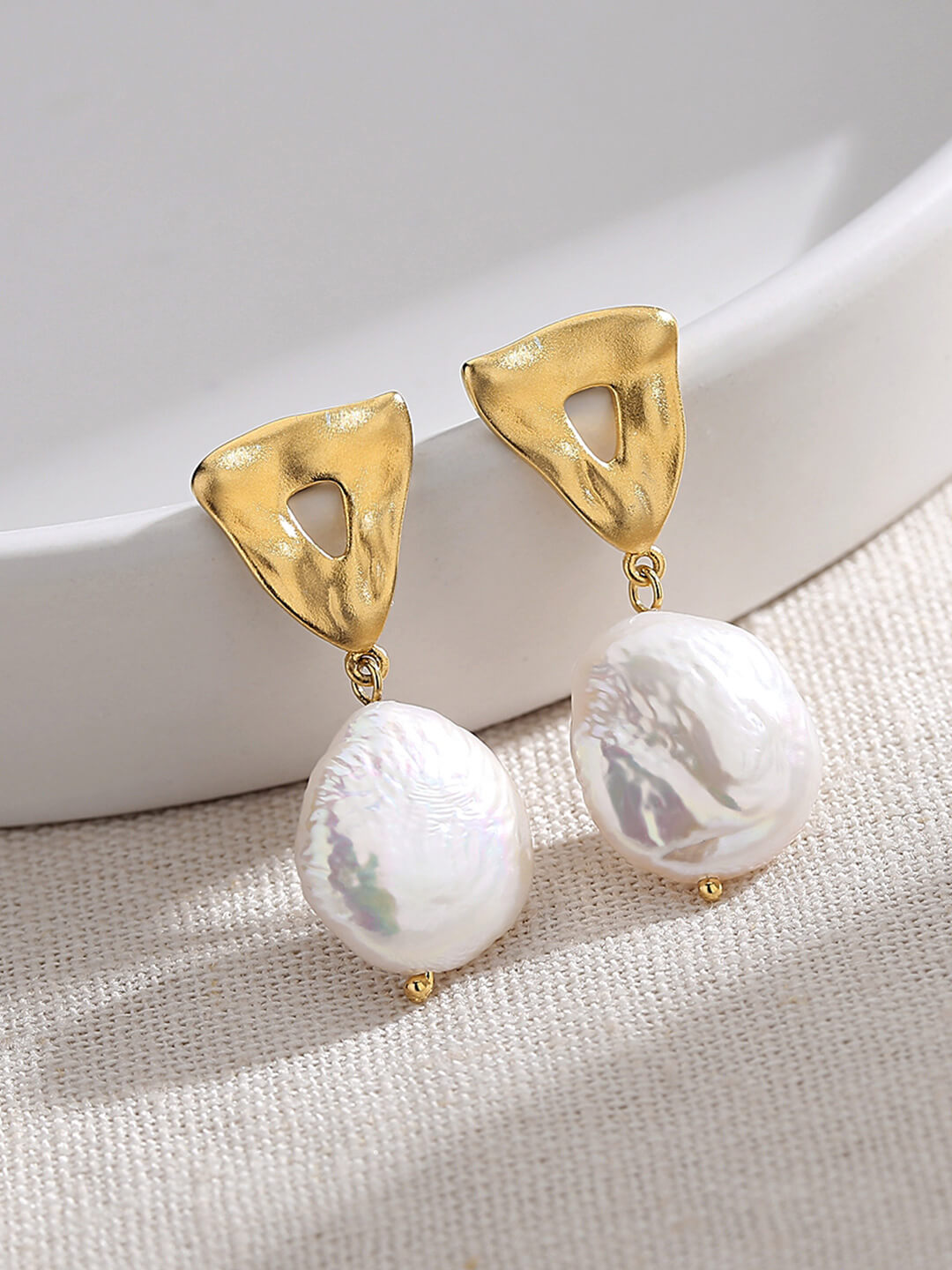 Lilyvot Jewelry Candice Freshwater Pearl Triangular Drop Stud Earrings_0