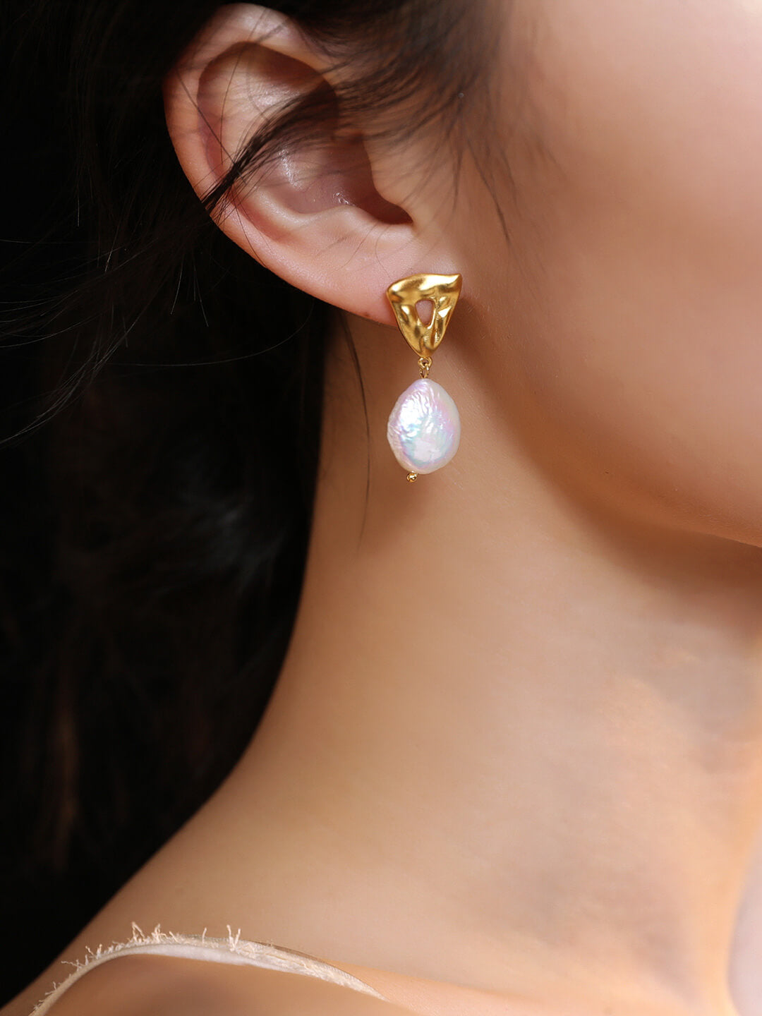 Lilyvot Jewelry Candice Freshwater Pearl Triangular Drop Stud Earrings_1