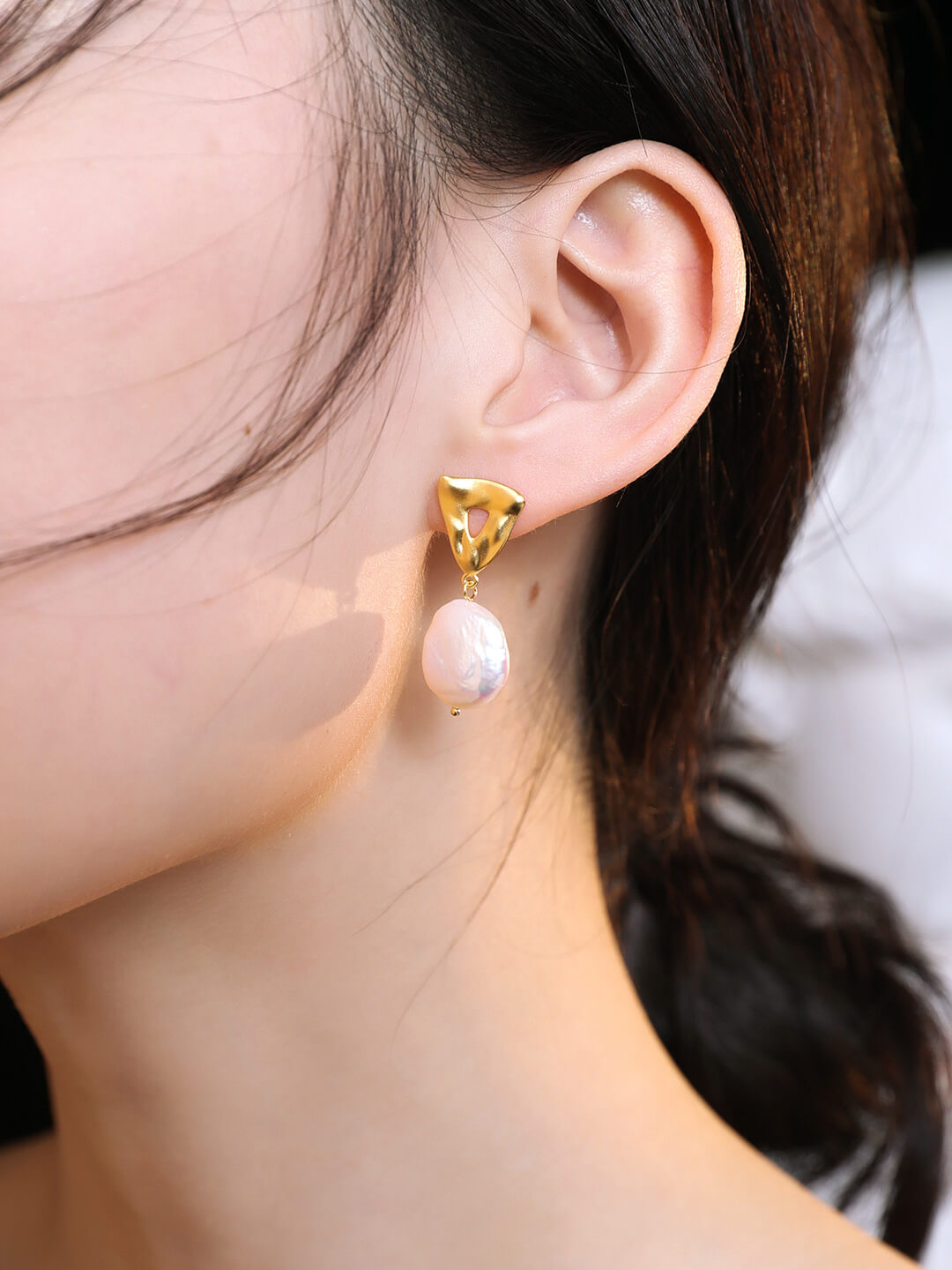 Lilyvot Jewelry Candice Freshwater Pearl Triangular Drop Stud Earrings_2