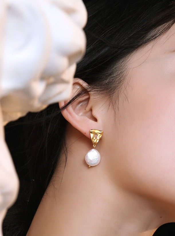 Lilyvot Jewelry Candice Freshwater Pearl Triangular Drop Stud Earrings_3