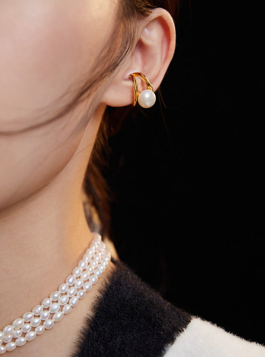 Lilyvot Jewelry Celia Dainty Double Strand Pearl Ear Cuff_1