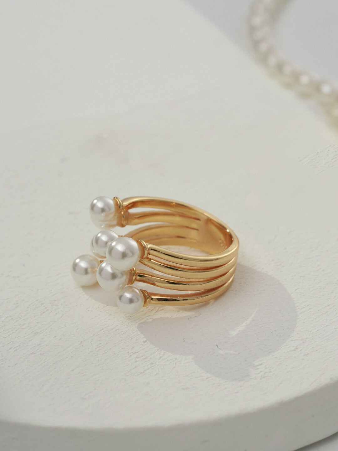 Lilyvot Jewelry Dale Multilayer Adjustable Pearl Ring_0