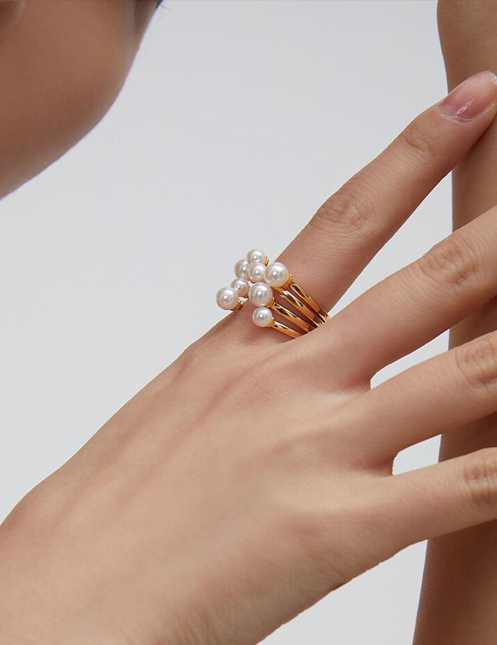 Lilyvot Jewelry Dale Multilayer Adjustable Pearl Ring_2