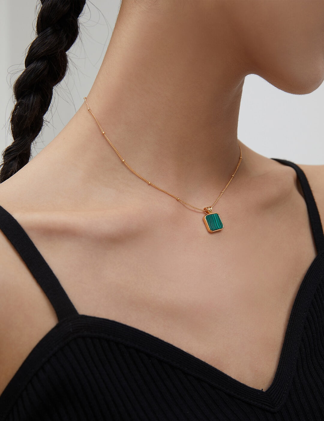 Lilyvot Jewelry Danna Satellite Chain Square Malachite Pendant Necklace_3
