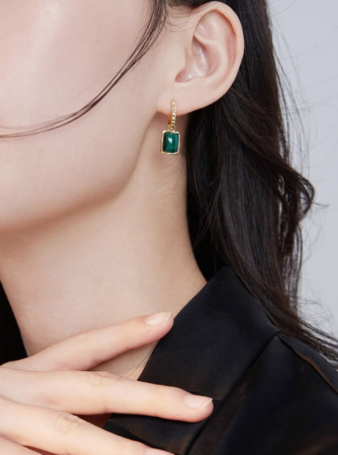 Lilyvot Jewelry Danna Square Malachite Pendant Dangle Drop Earrings_2