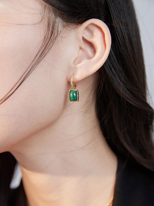 Lilyvot Jewelry Danna Square Malachite Pendant Dangle Drop Earrings_1