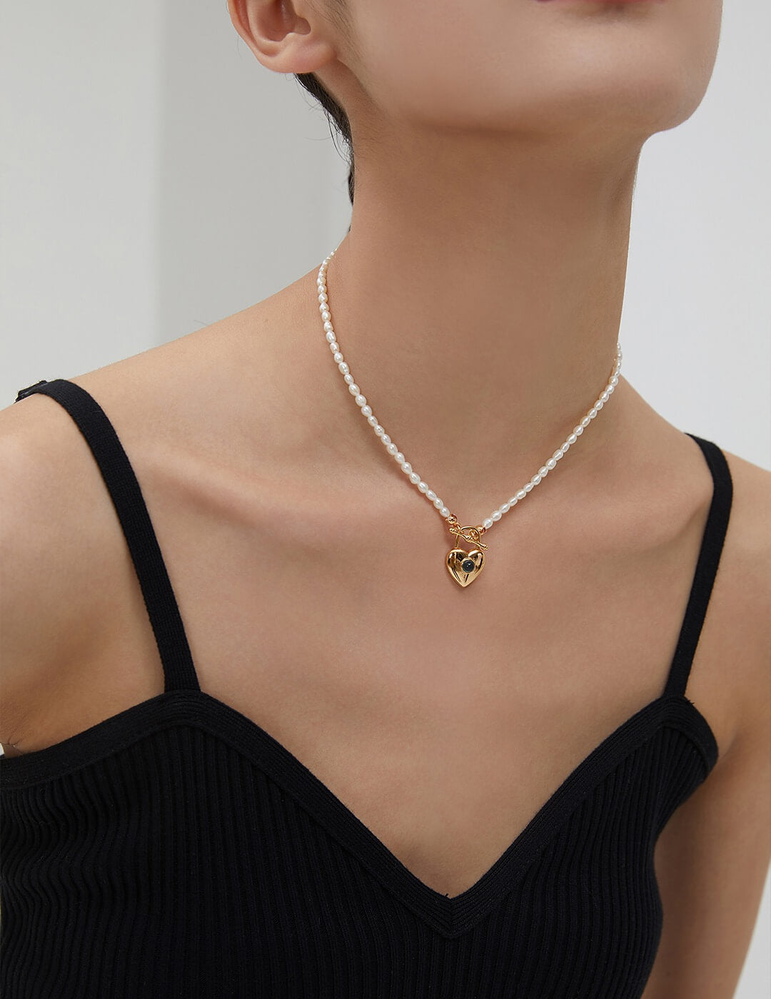 Lilyvot Jewelry Doris Heart Padlock Pendant Pearl Necklace_3
