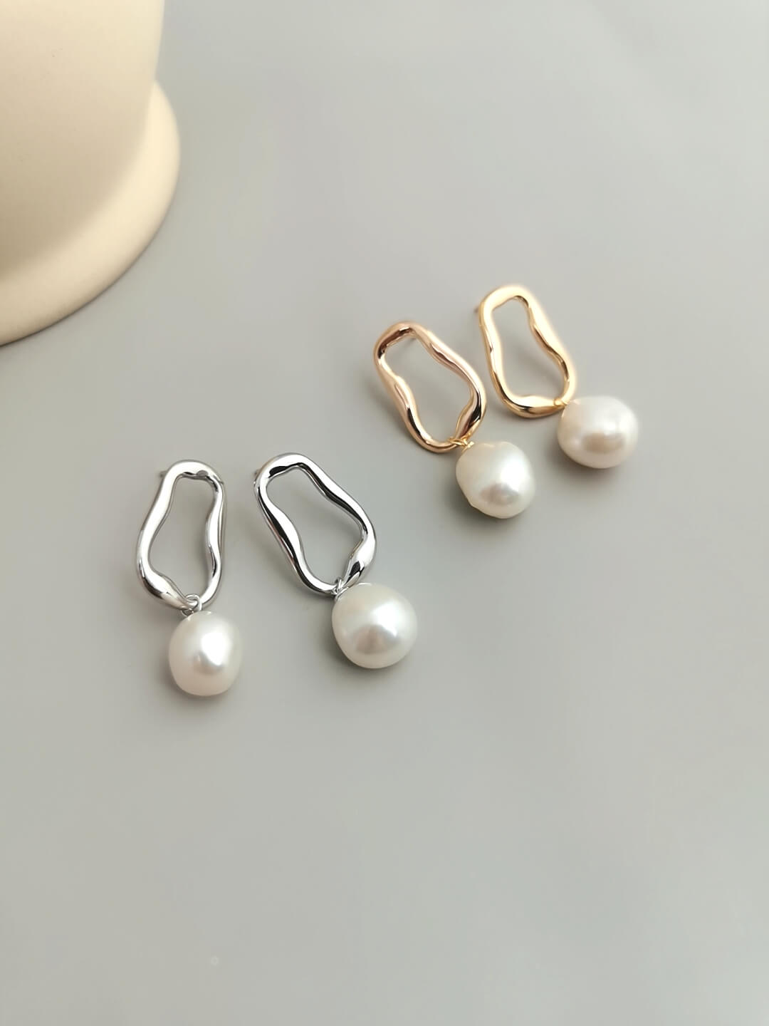 Lilyvot Jewelry Grace Irregular Hoop Drop Stud Earrings with Baroque Pearls_0