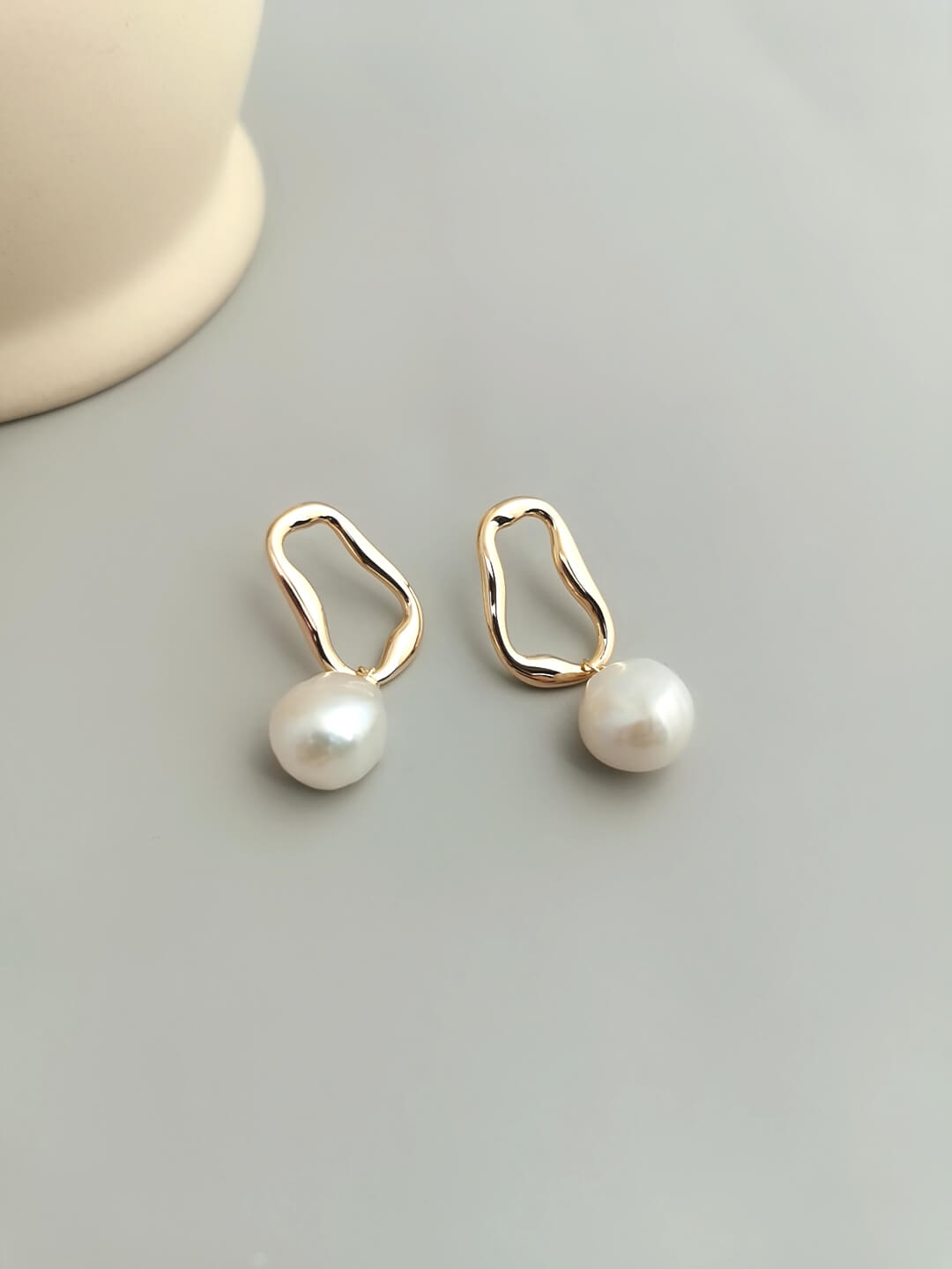 Lilyvot Jewelry Grace Irregular Hoop Drop Stud Earrings with Baroque Pearls_3