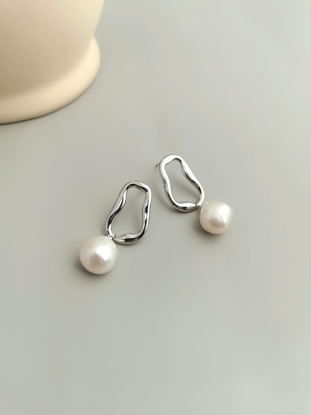 Lilyvot Jewelry Grace Irregular Hoop Drop Stud Earrings with Baroque Pearls_4