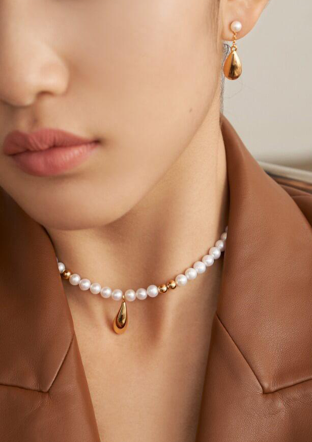 Lilyvot Jewelry Helen Dainty Raindrop Pearl Beaded Necklace_2