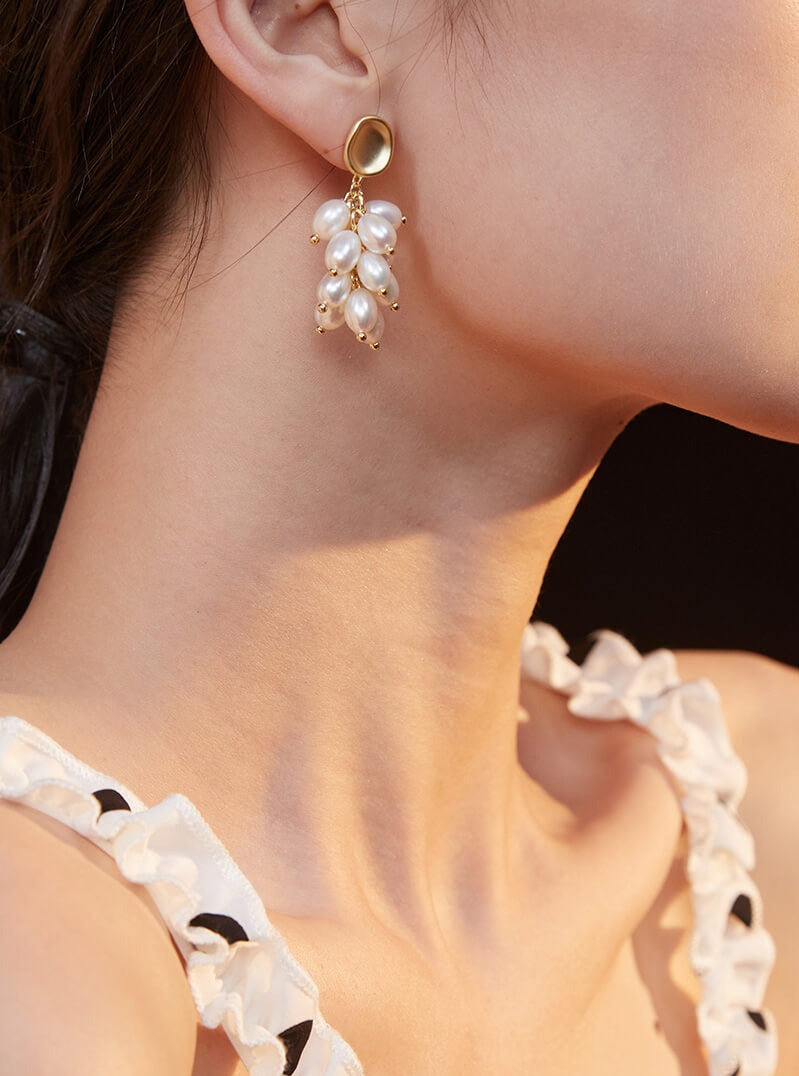 Lilyvot Jewelry Iris Dangle Freshwater Pearl Cluster Earrings_2