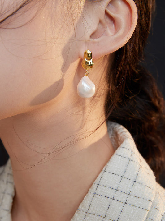Lilyvot Jewelry Ivy Large Baroque Pearl Drop Stud Earrings_1
