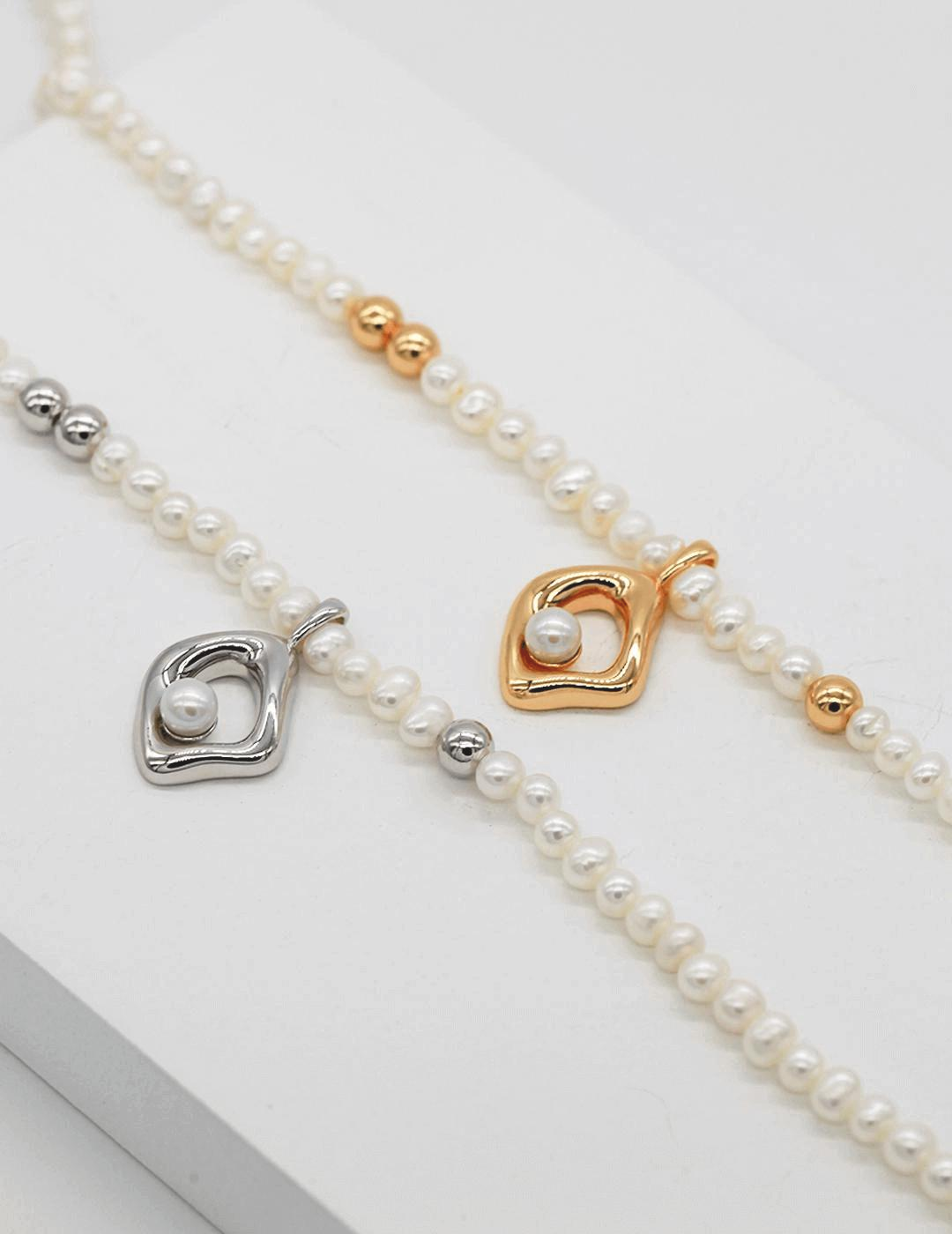 Lilyvot Jewelry Jane Minimalist Geometric Irregular Pendant Pearl Necklace_1