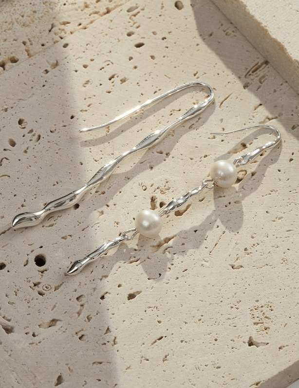 Lilyvot Jewelry Olivia Asymmetric Long Pearl Drop Earrings_0