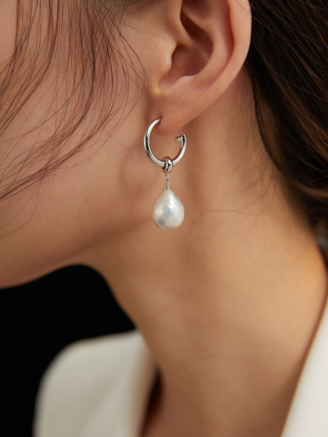 Lilyvot Jewelry Sadie Baroque Pearl Hoop Dangle Earrings_1