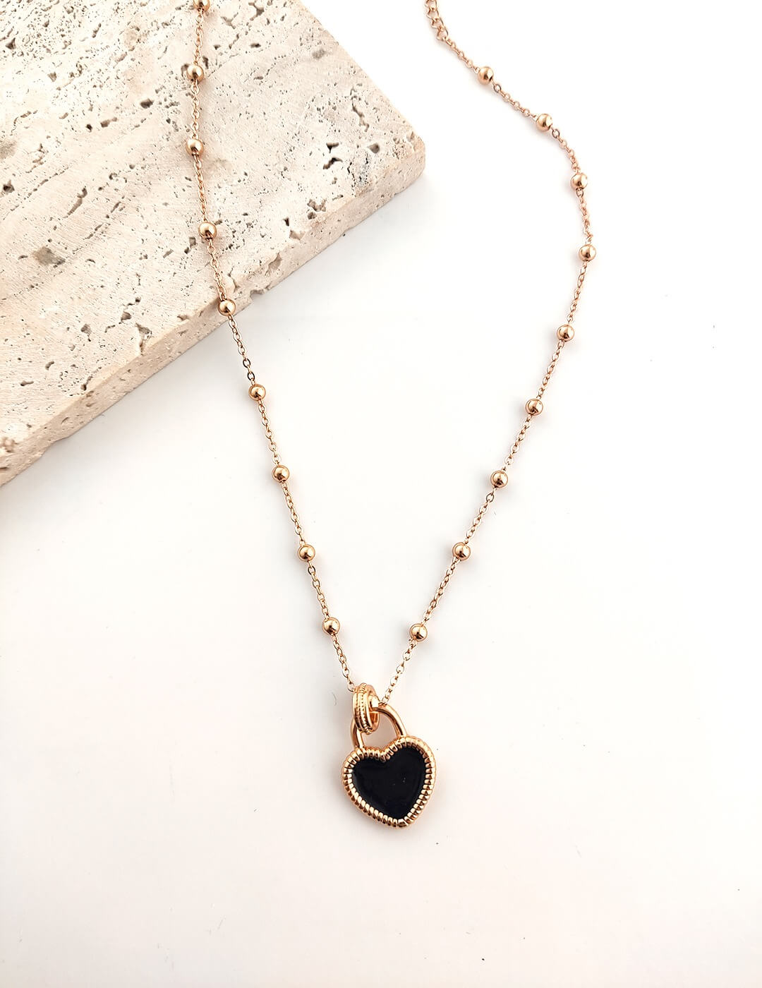 Lilyvot Jewelry Tina Satellite Chain Dainty Black Enamel Heart Necklace_1