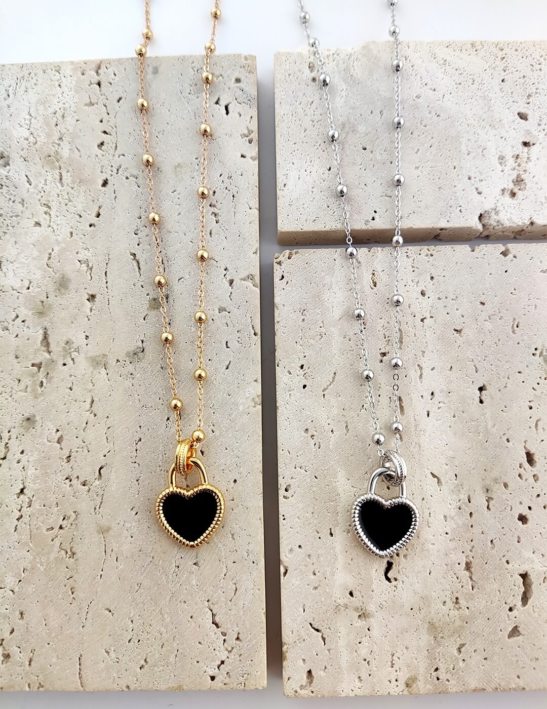 Lilyvot Jewelry Tina Satellite Chain Dainty Black Enamel Heart Necklace_0