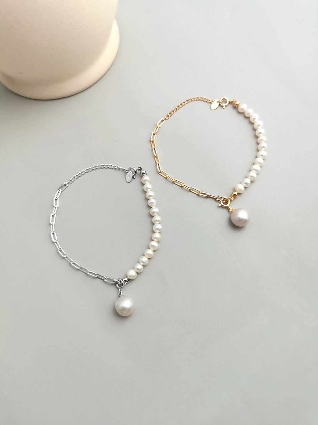 Lilyvot Jewelry Jenna Half Chain Half Pearl Pendant Bracelet_0