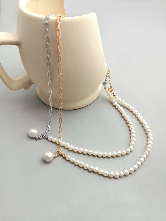 Lilyvot Jewelry Jenna Half Chain Half Pearl Pendant Necklace_0