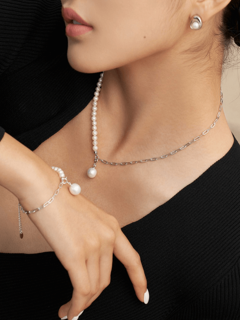 Lilyvot Jewelry Jenna Half Chain Half Pearl Pendant Necklace_1