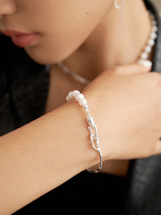 Lilyvot Jewelry Kylie Half Pearl Half Bangle Bracelet_1